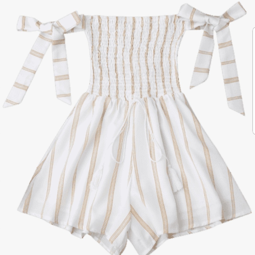 Self Tie Strapless Striped Romper